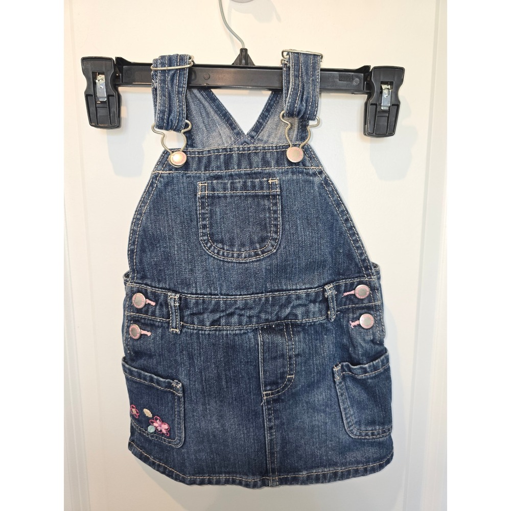 Genuine Kids from OshKosh Denim Jumper Dress Blue Embroidered Floral 18M‎